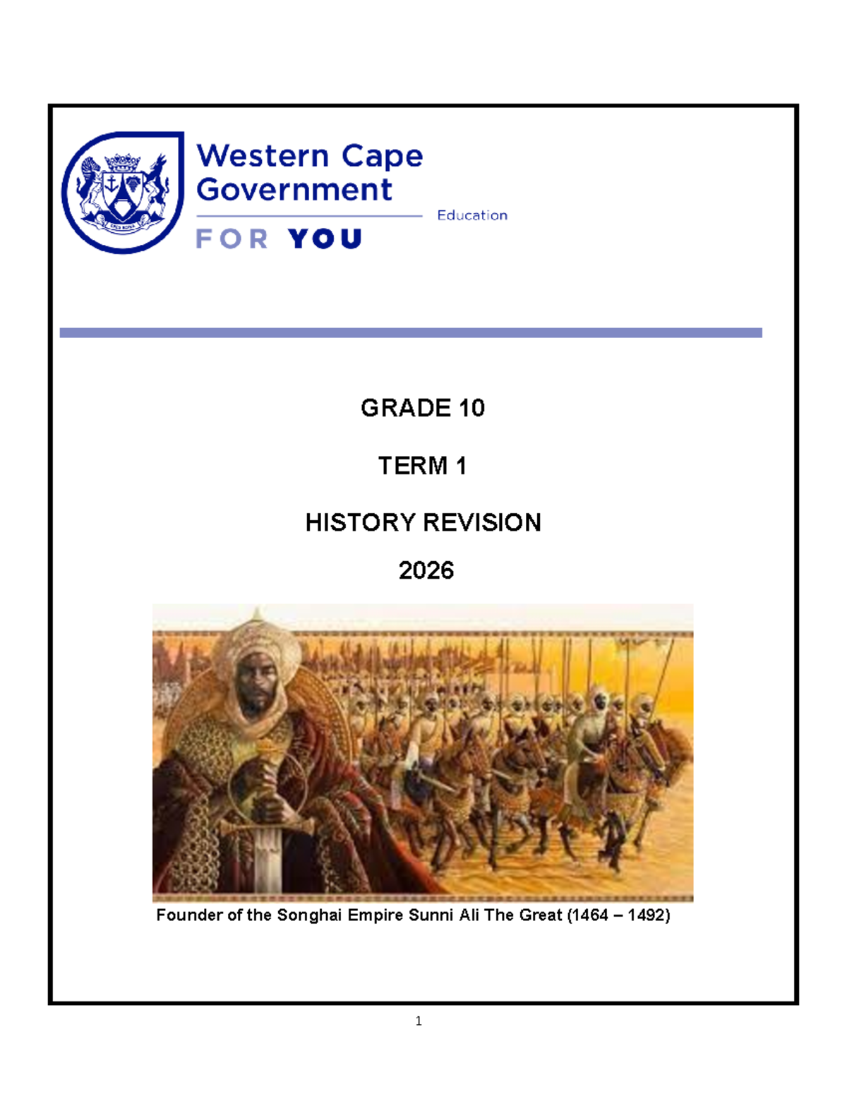 Grade 10 Term 1 History Revision 2026: Sunni Ali and the Songhai Empire ...