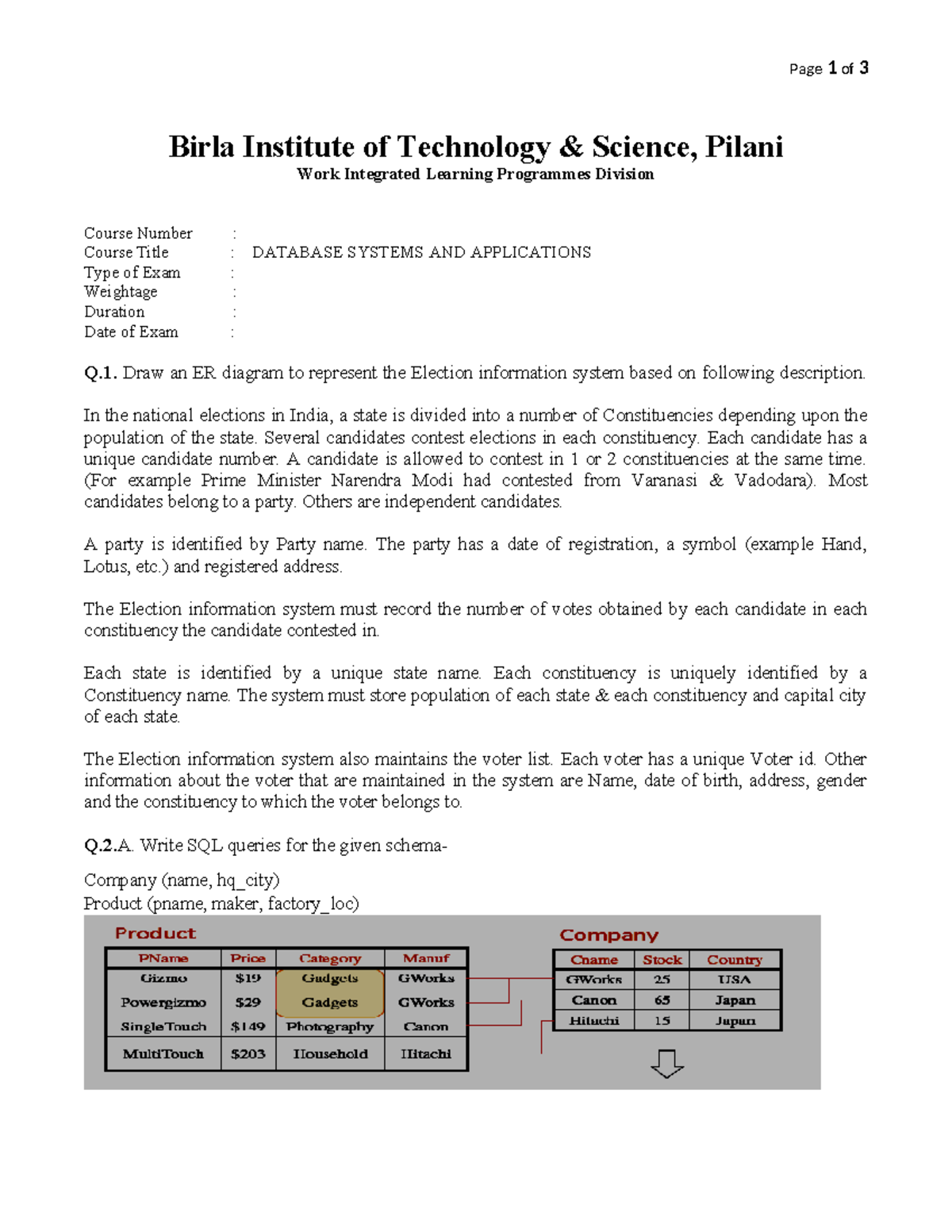 Database Systems and Applications: ER Diagrams & SQL Queries Exam Notes ...