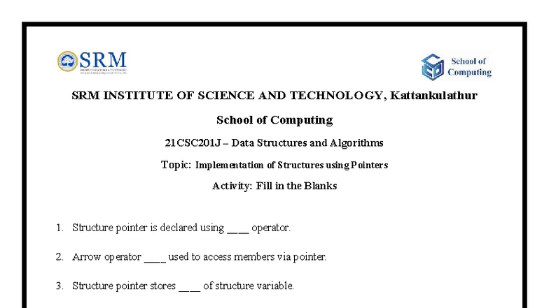 21csc201j Data Structures Algorithms Pointer Structures Activity