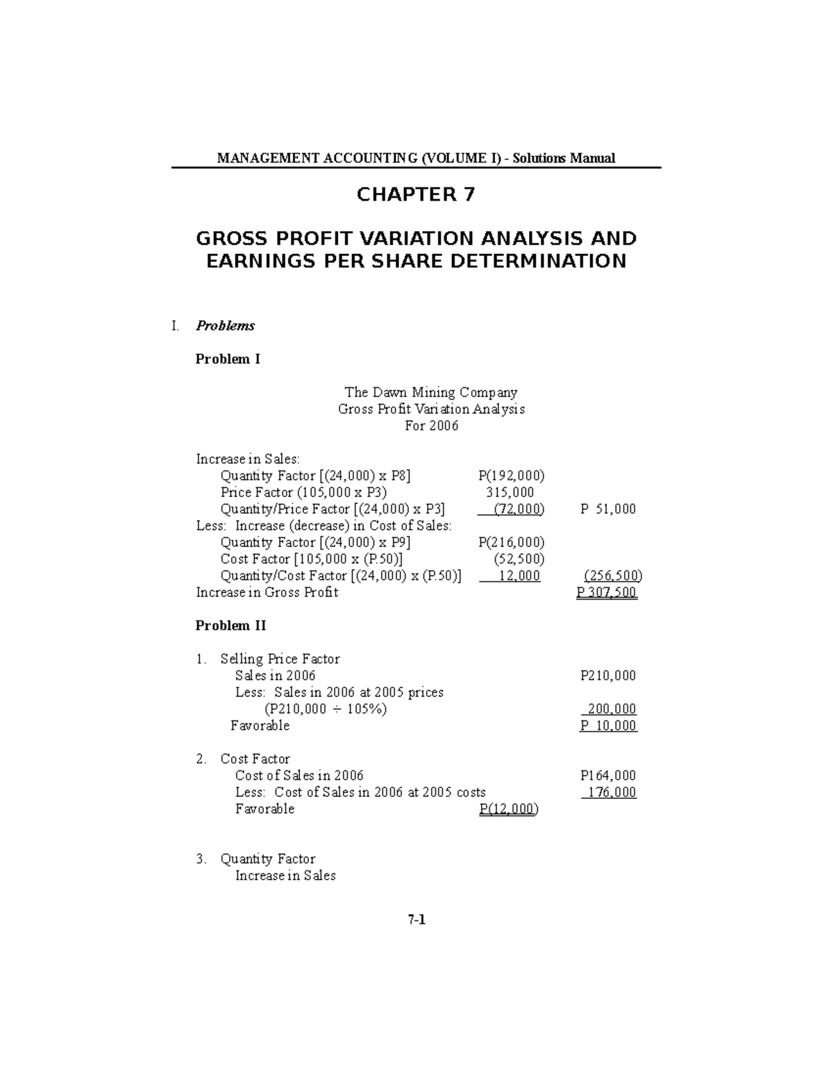 Chapter 07 Solutions - Gross Profit Variation & EPS Analysis - Mgmt ...