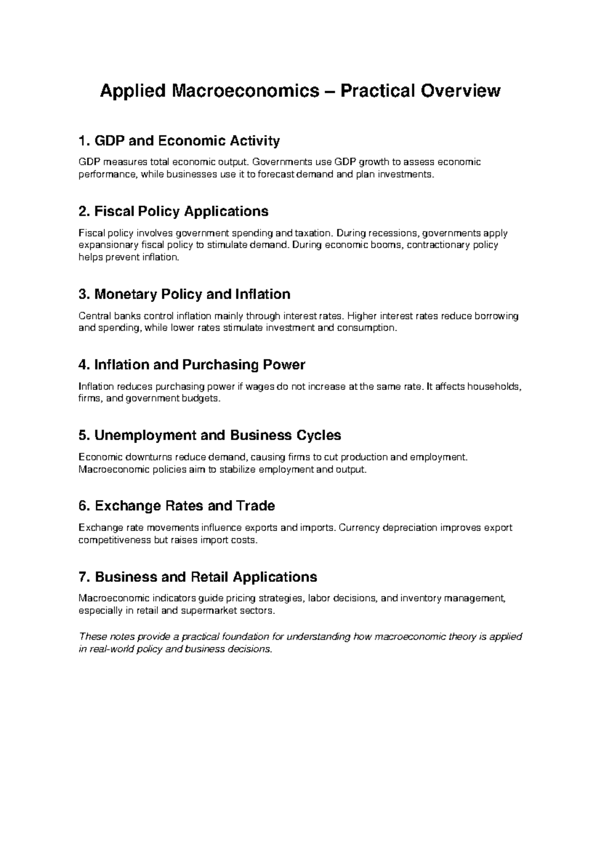 Applied Macroeconomics Notes: GDP, Fiscal & Monetary Policy Insights ...