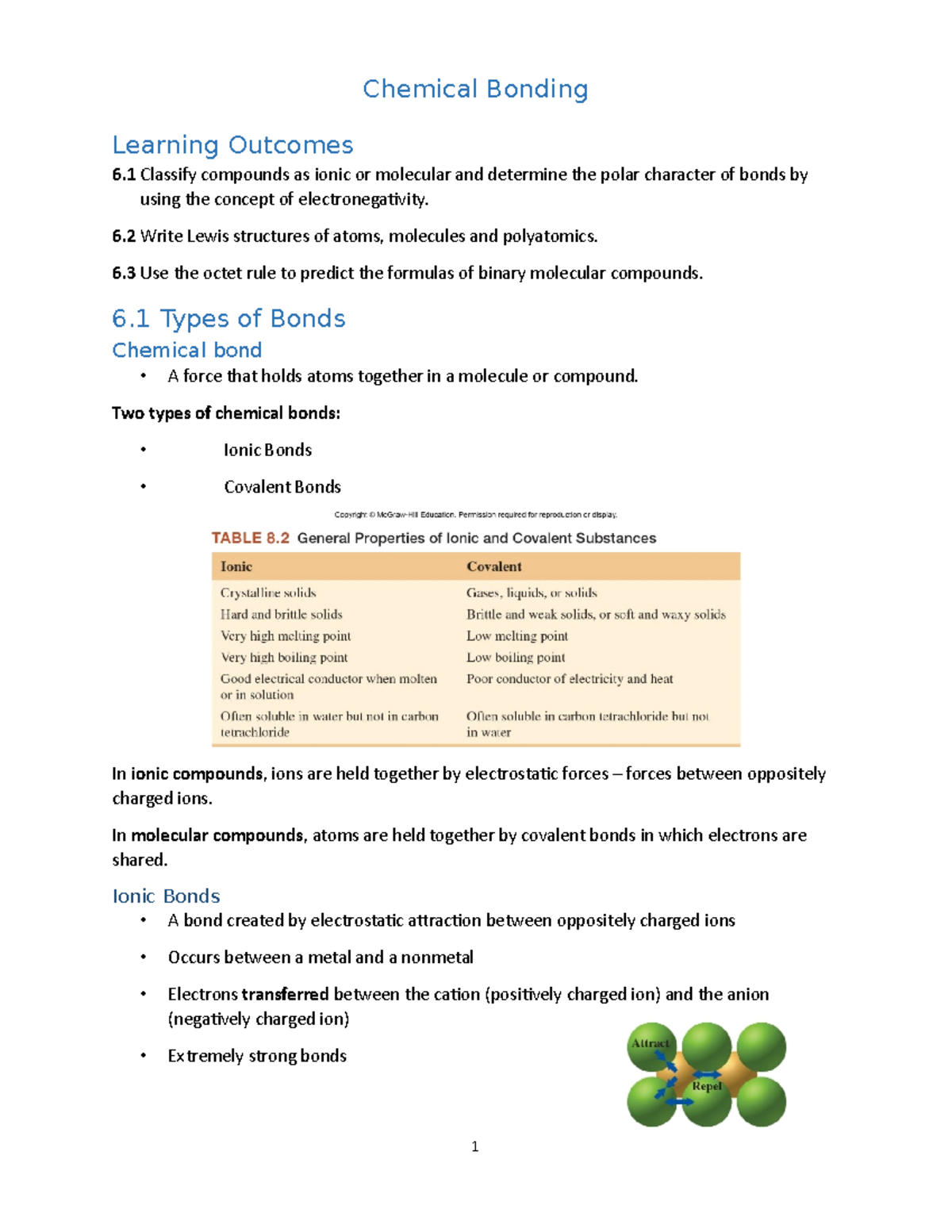 Chemical Bonding - Learning Outcomes 6 Classify compounds as ionic or ...
