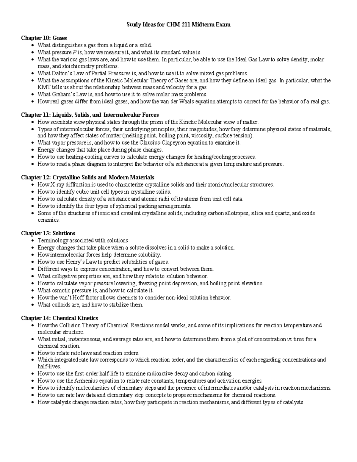 CHM 211 Midterm Exam Study Ideas: Key Concepts & Topics F24 - Studocu