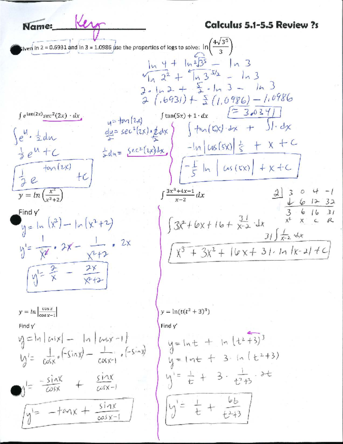 Calculus 5.1-5.5 Review Questions - Studocu