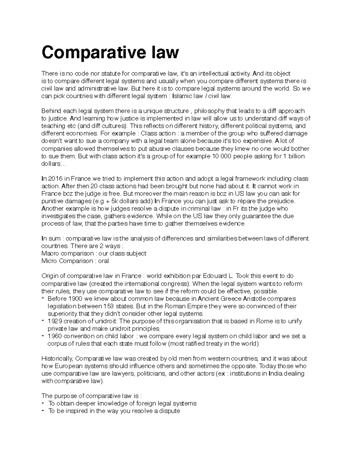 Comparative Law: Analyzing Global Legal Systems and Practices - Studocu