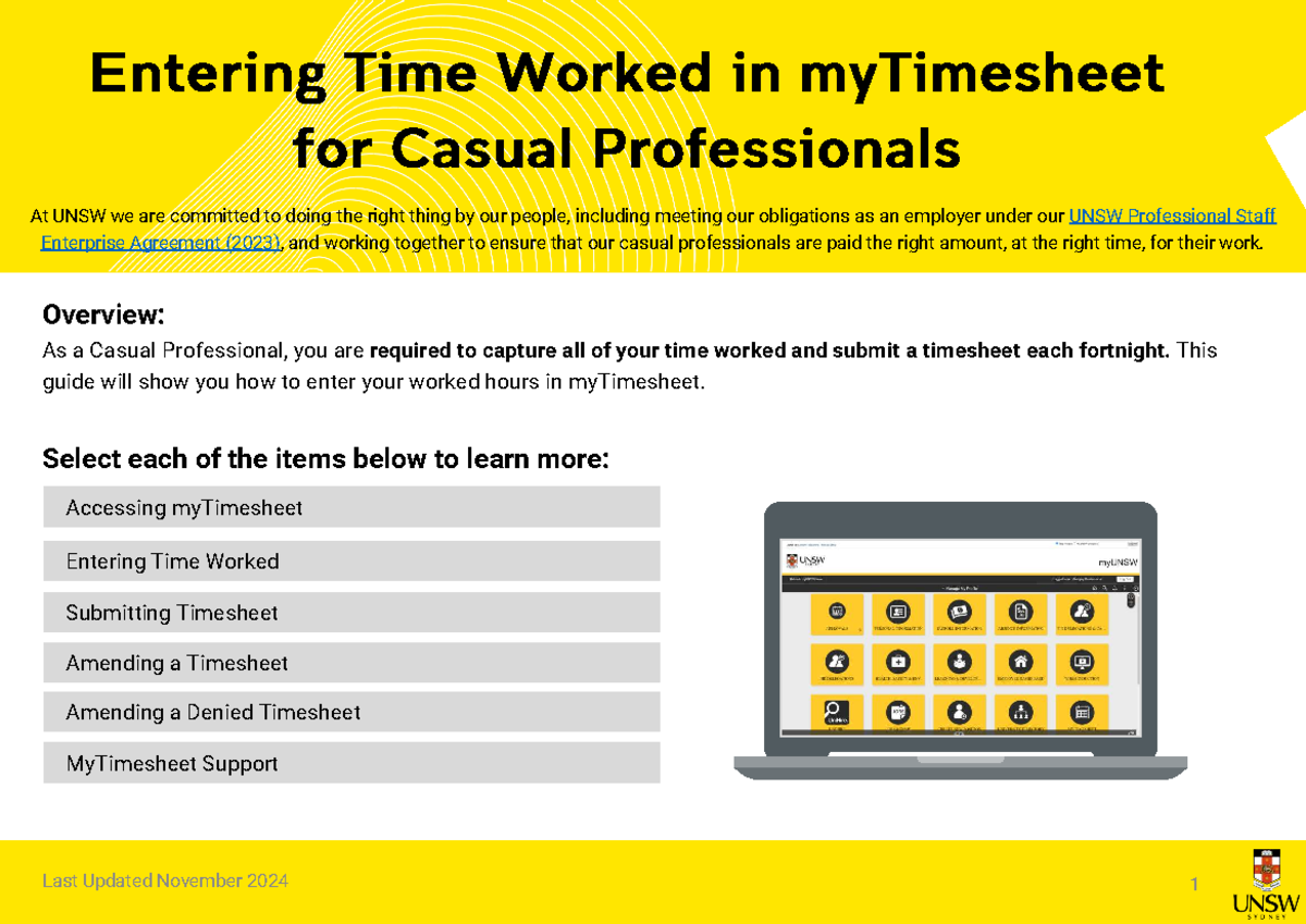 How to Submit Hours in myTimesheet - UNSW Professional Staff Guide ...