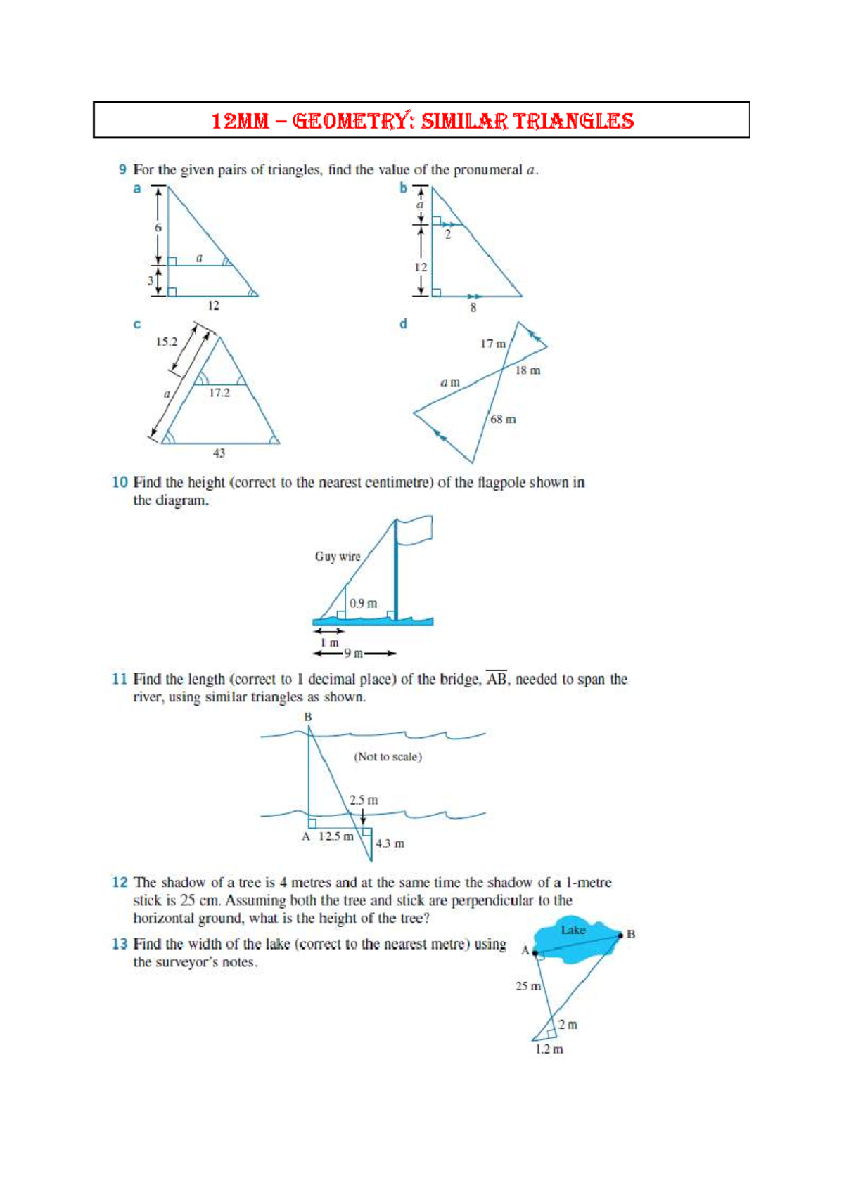 12MM Geometry: Similar Triangles Questions and Answers - Studocu