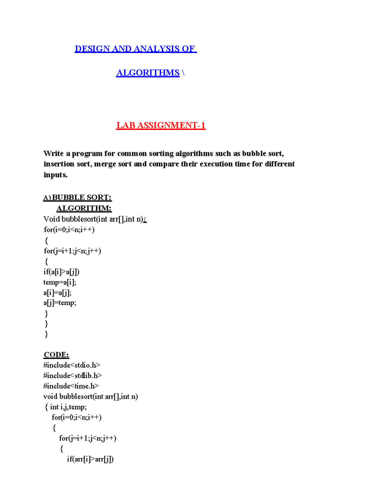 ALL LABS - ( Algorithms) sharath - DESIGN AND ANALYSIS OF ALGORITHMS ...