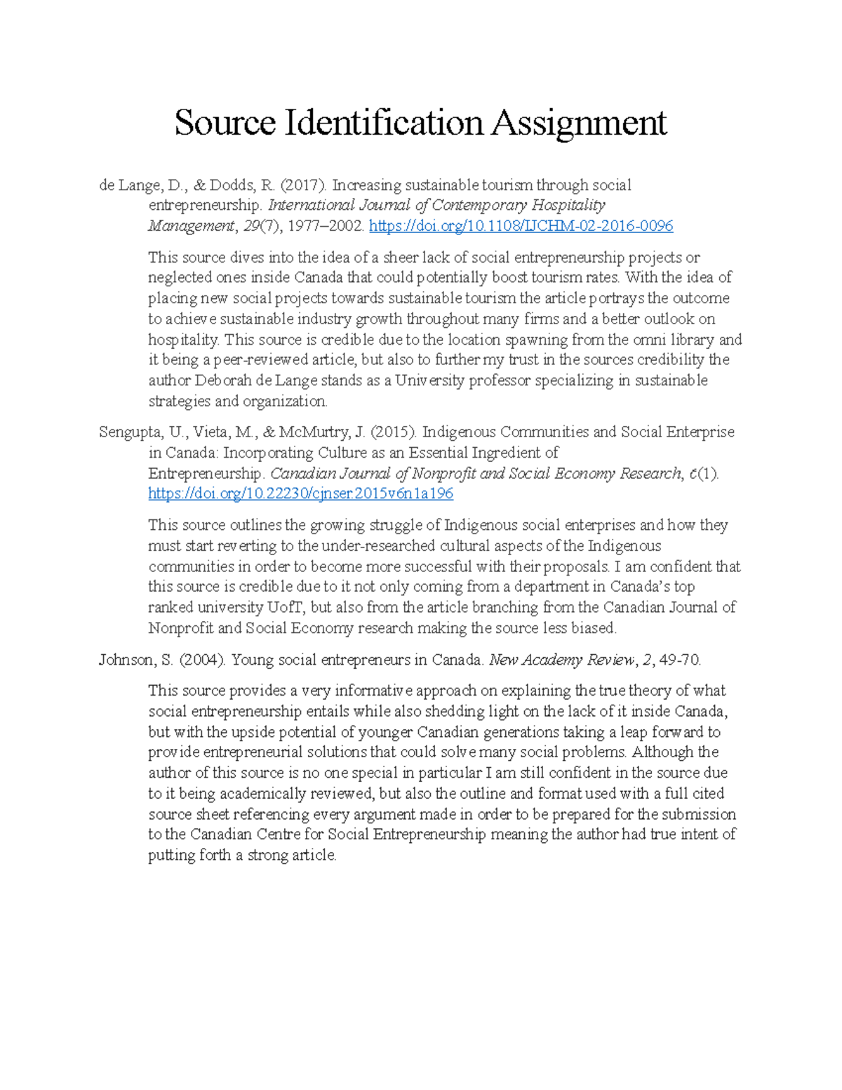 Source Identification Assignment (Social Entrepreneurship) - Source ...