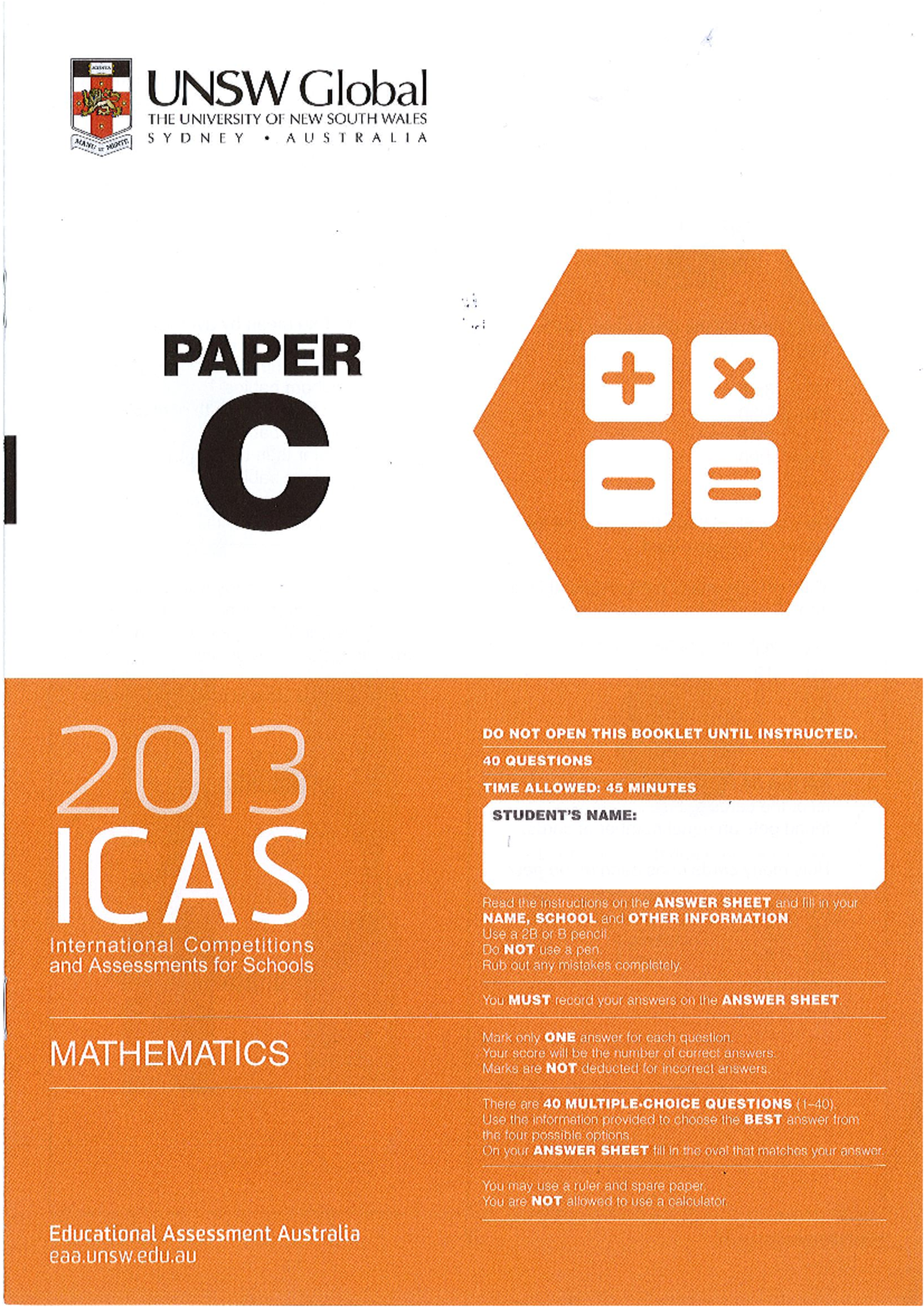 ICAS 2013 Mathematics Paper C - Detailed Exam Questions & Answers - Studocu