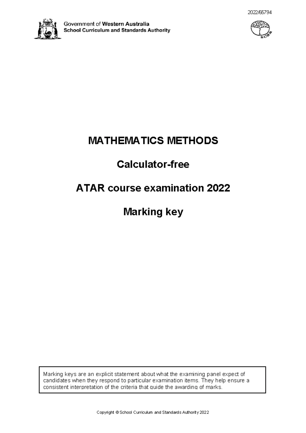 MATHEMATICS METHODS ATAR 2023 Exam Marking Key & Solutions - Studocu