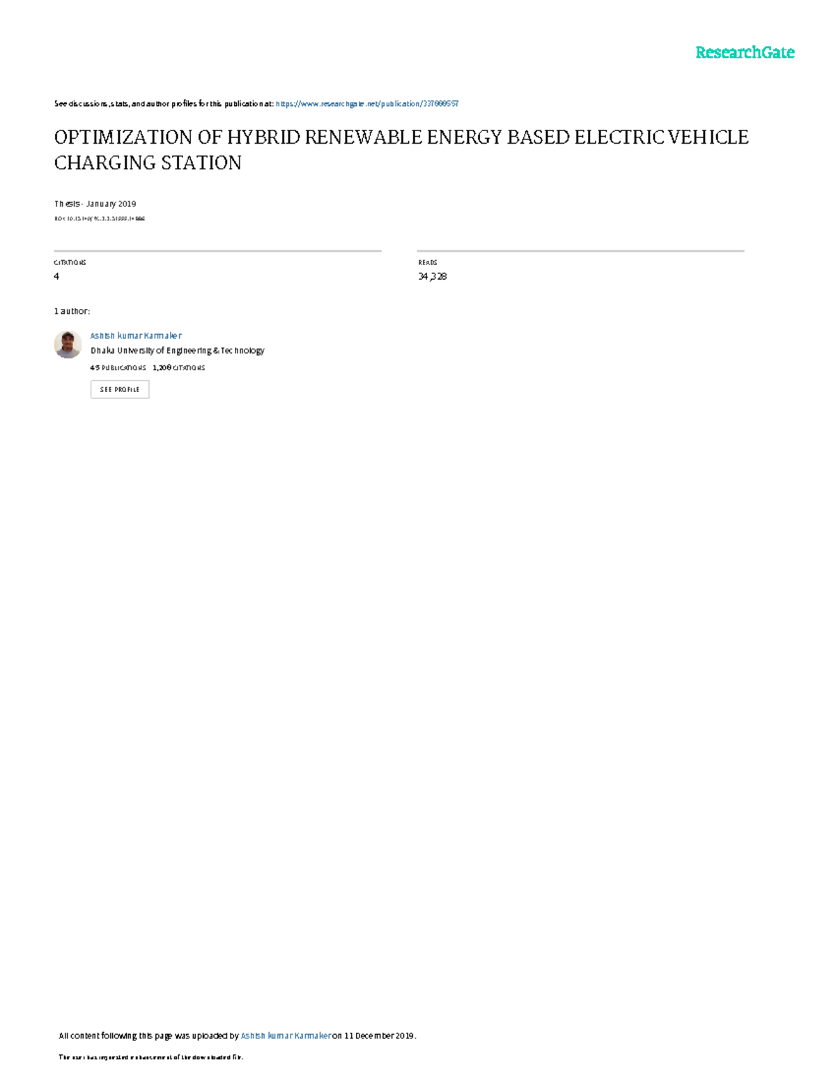 Optimization of Hybrid Renewable Energy for EV Charging Station (EE ...