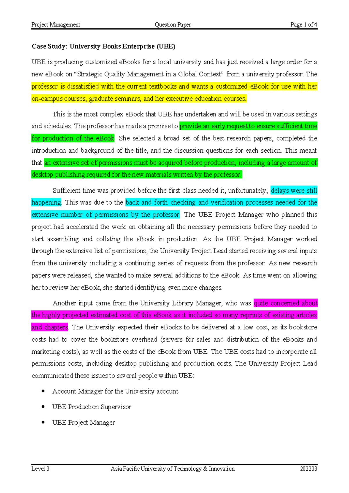 01 Prmgt 112021 Online Exam Question Final - Case Study: University ...