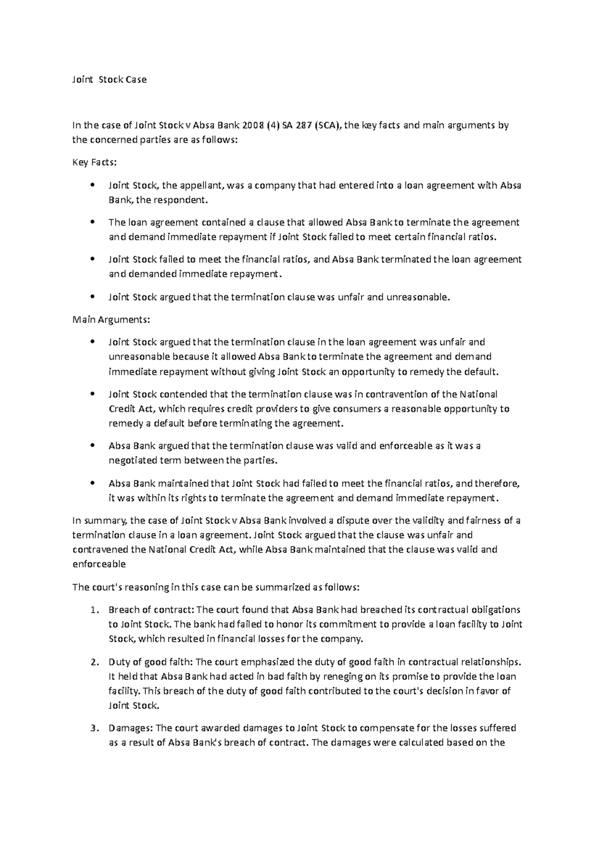 CTL Case Study Summaries: Joint Stock v Absa Bank & Firstrand Bank ...