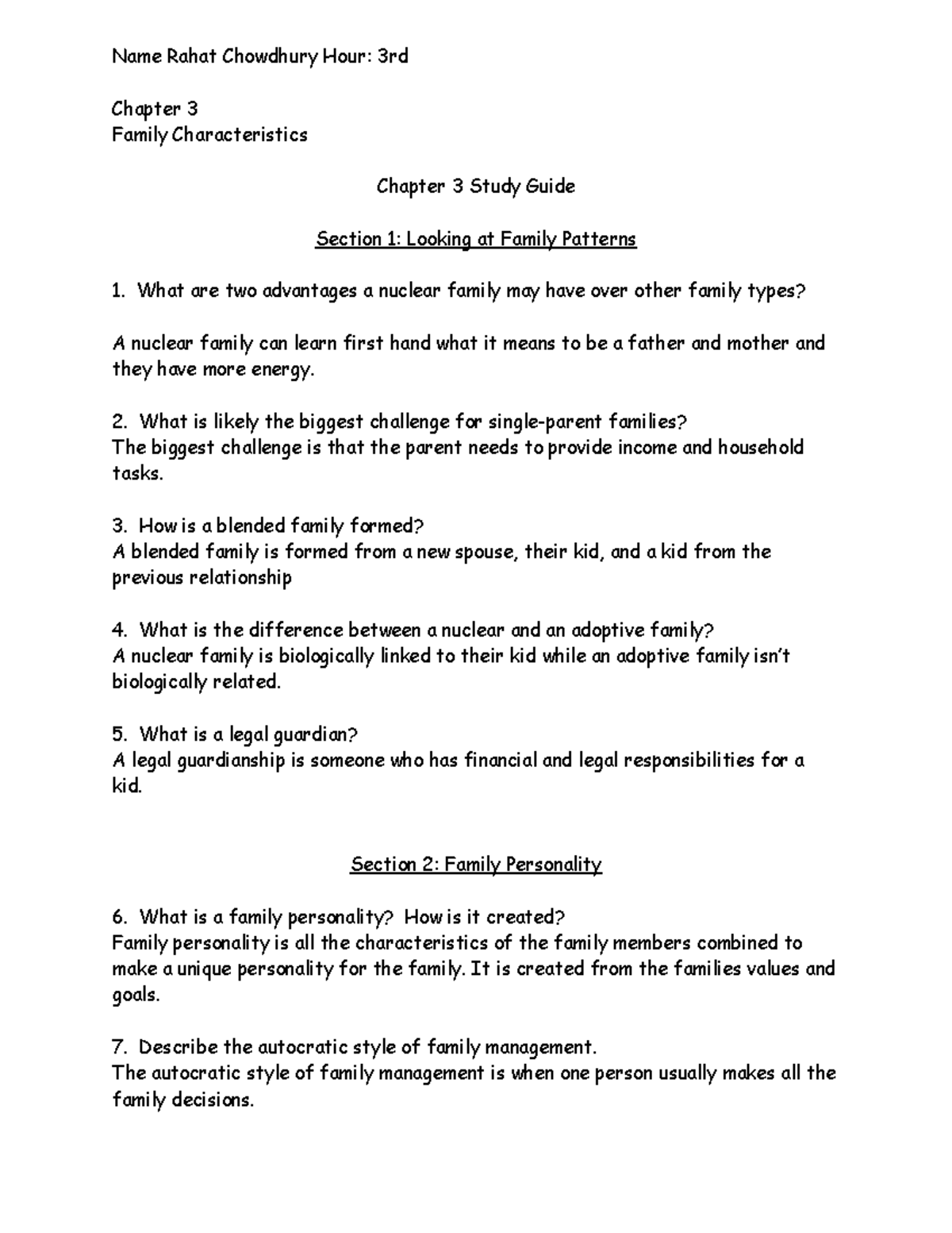 Chapter 3 Study Guide: Understanding Family Characteristics - Studocu