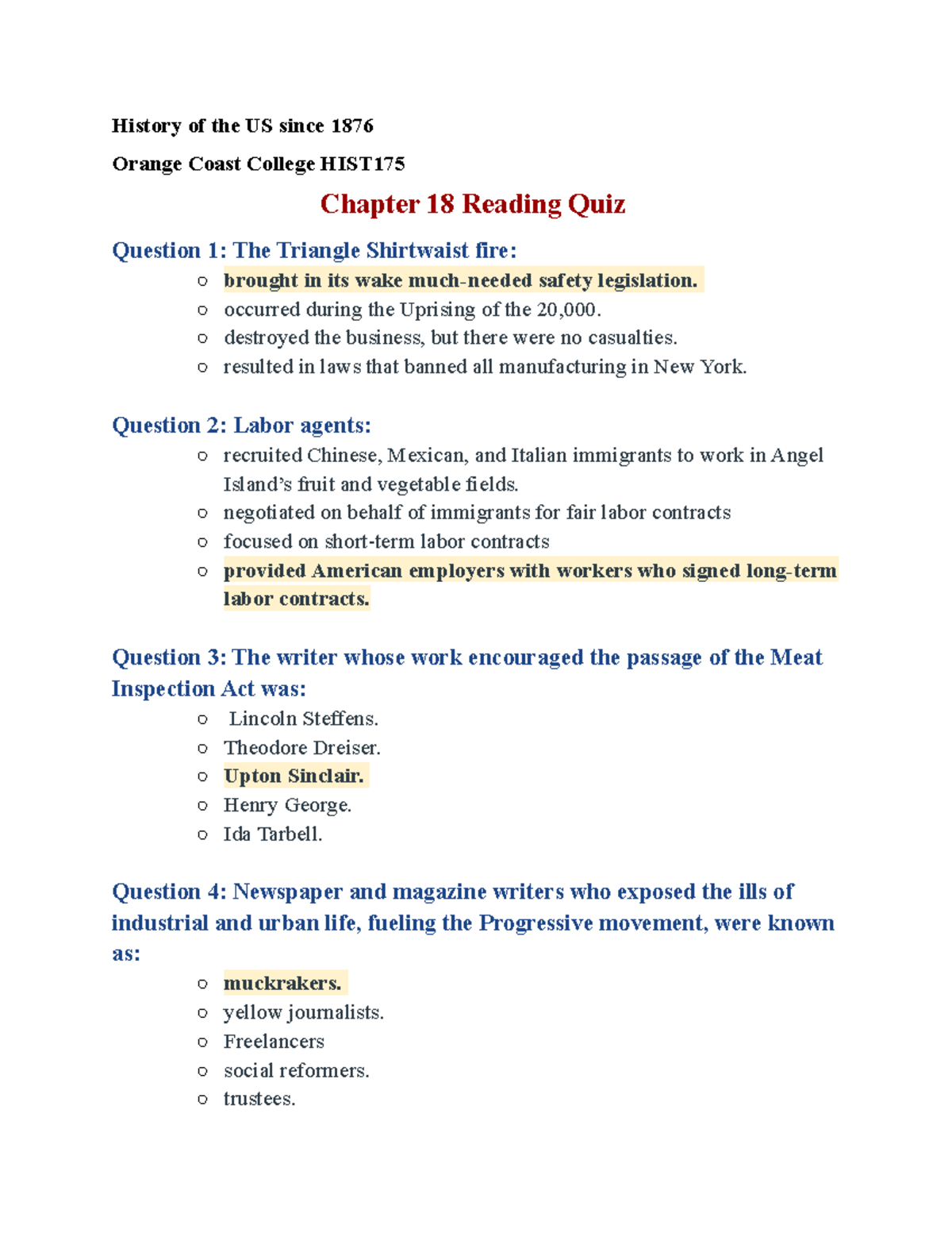 HIST 18 Chapter 18 Reading Quiz: Key Topics & Questions - Studocu