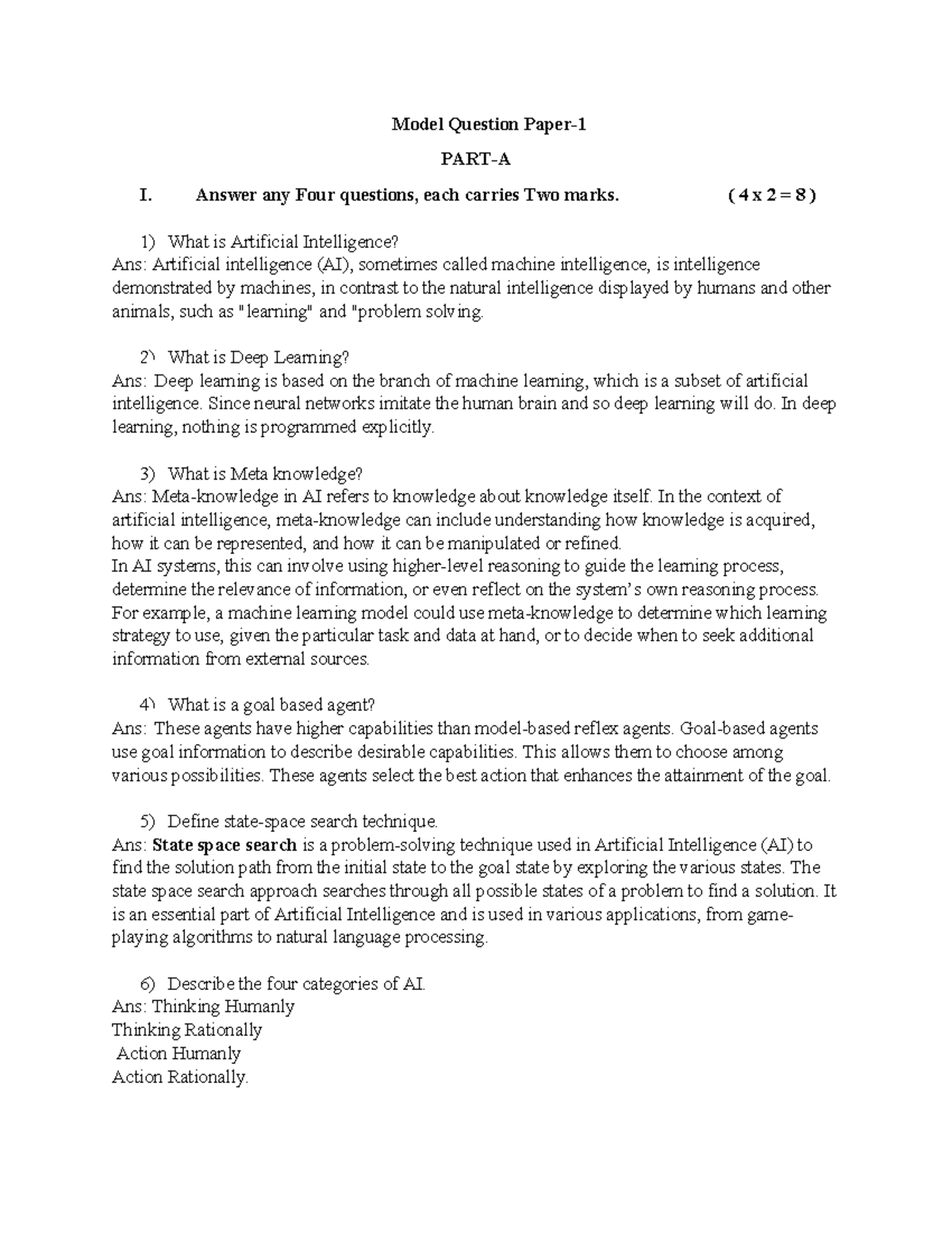 AI Passing Package: Model Questions & Answers for CS101 - Studocu