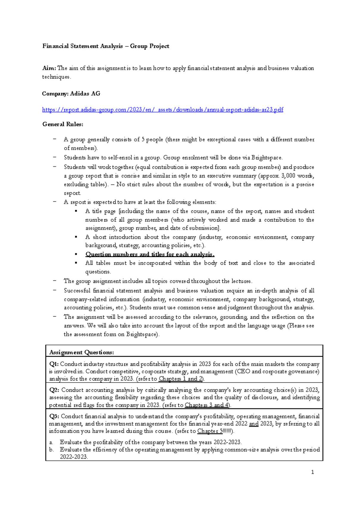 FSA Group Project 2023-2024: Financial Statement Analysis of Adidas AG ...