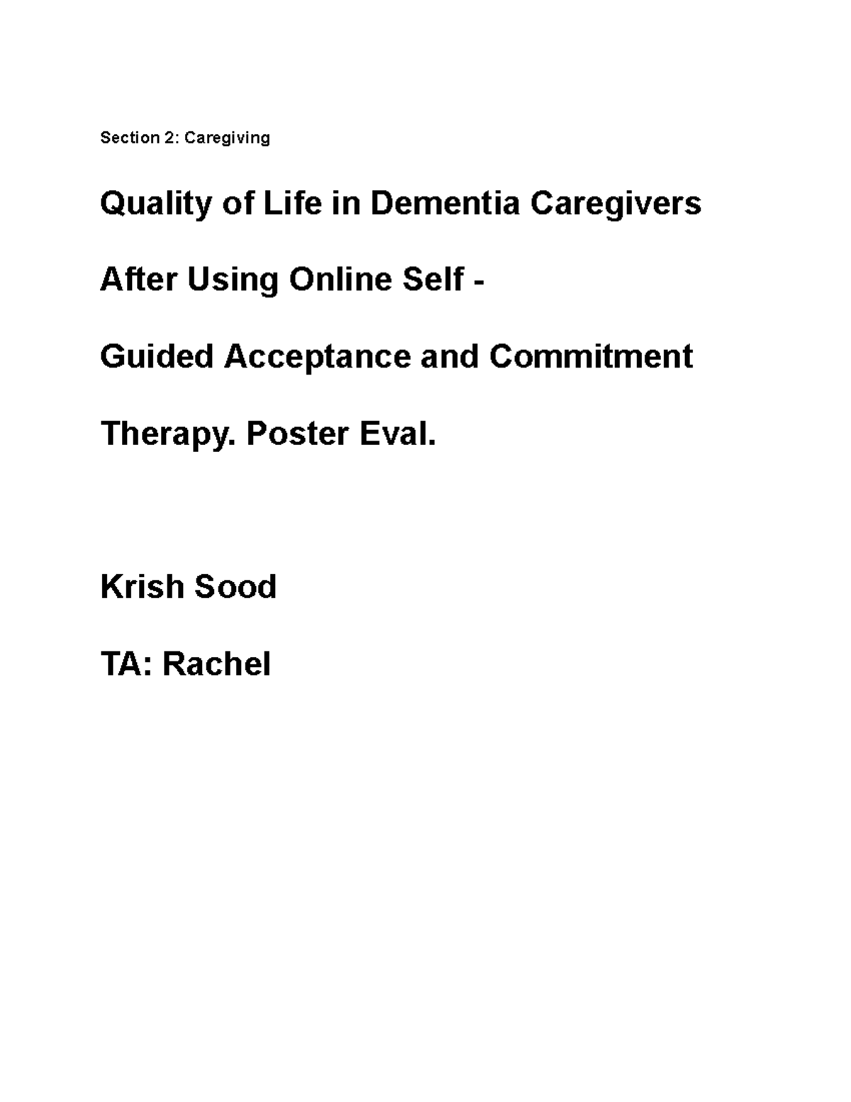 ACTforCaregivers: Enhancing Quality of Life for Dementia Caregivers ...