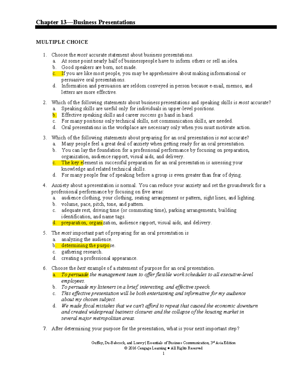 Chapter 13: Business Presentation Essentials (MULTIPLE CHOICE) - Studocu