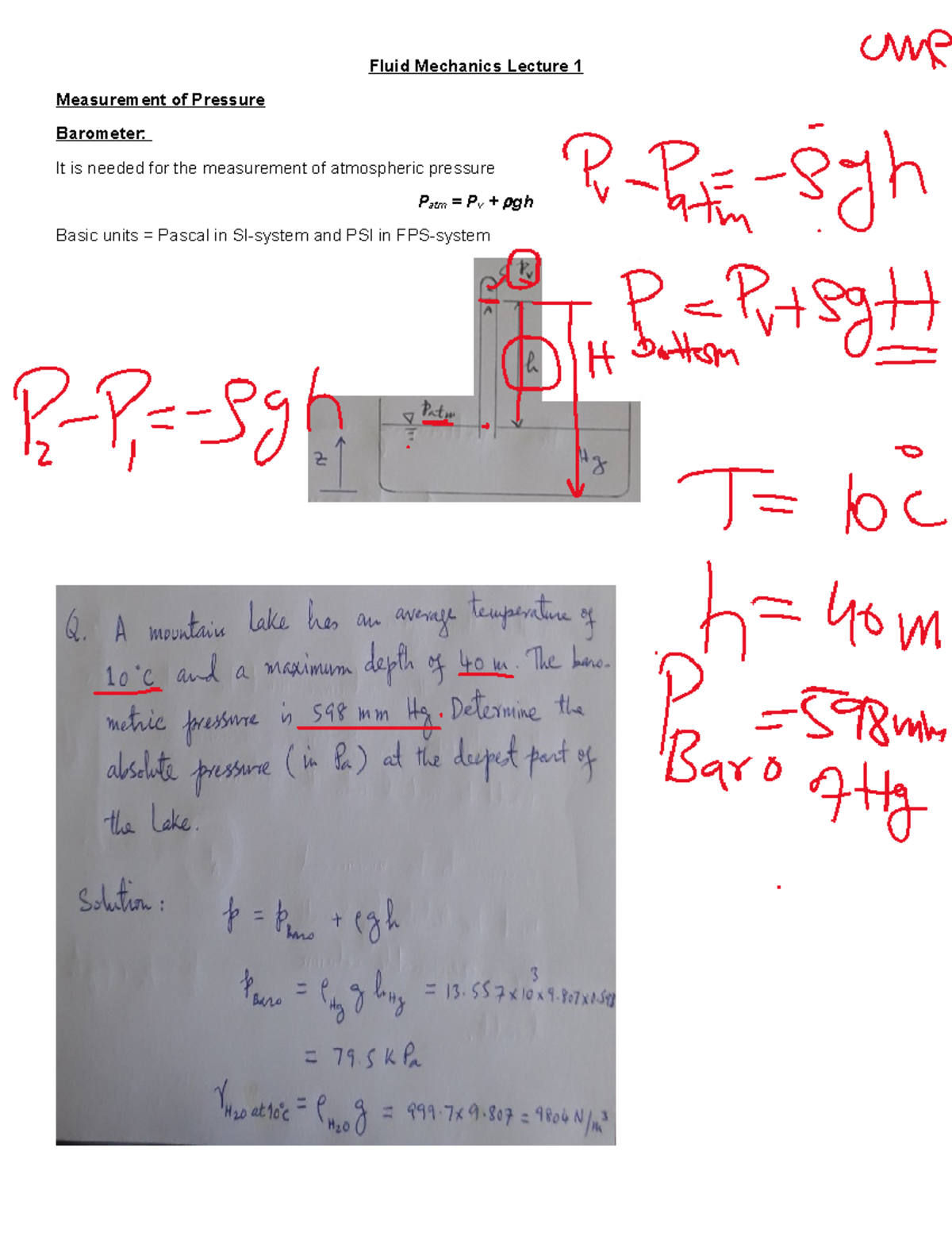 Chapter 2 - Lecture 3 Notes on Fluid Mechanics and Pressure Measurement ...