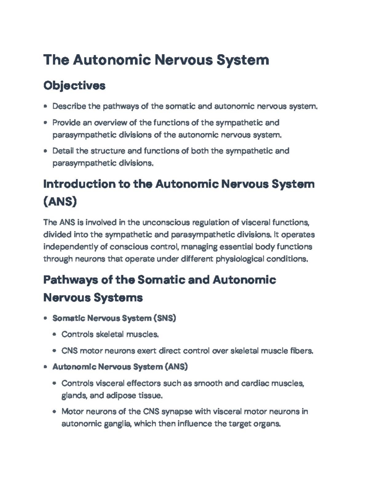 Autonomic Nervous System Overview and Pathways (BIO101) - The Autonomic ...