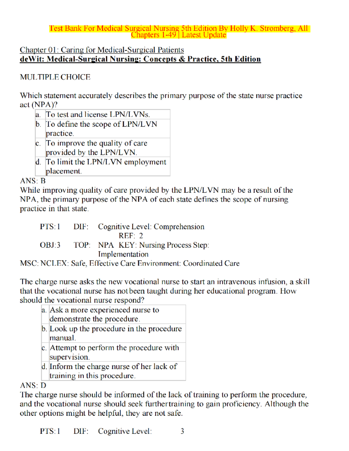 Test Bank for Medical Surgical Nursing 5th Ed. - All Chapters Review ...