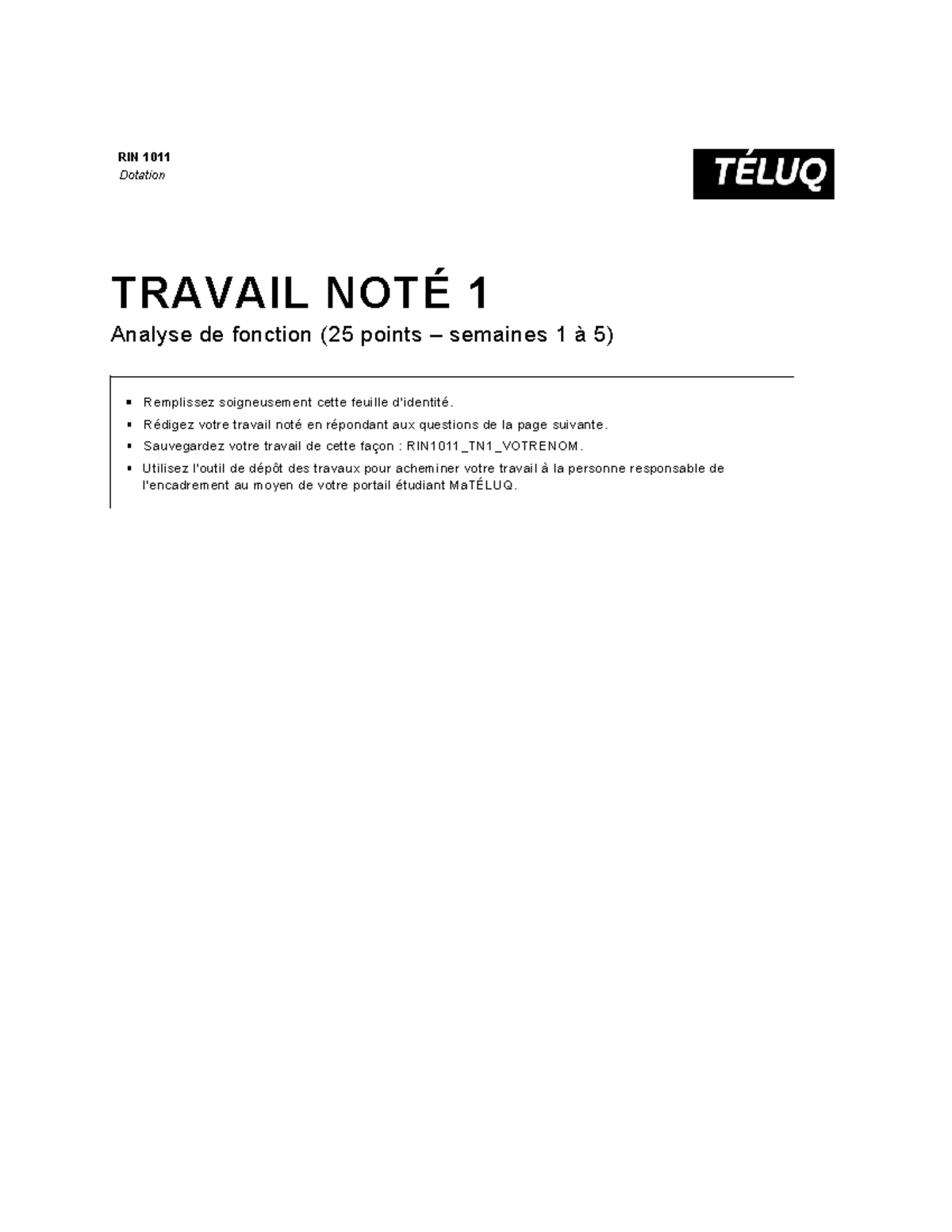 RIN1011 TN1 100% - RIN 1011 TN1 NOTE OBTENUE 100% - RIN 1011 Dotation ...