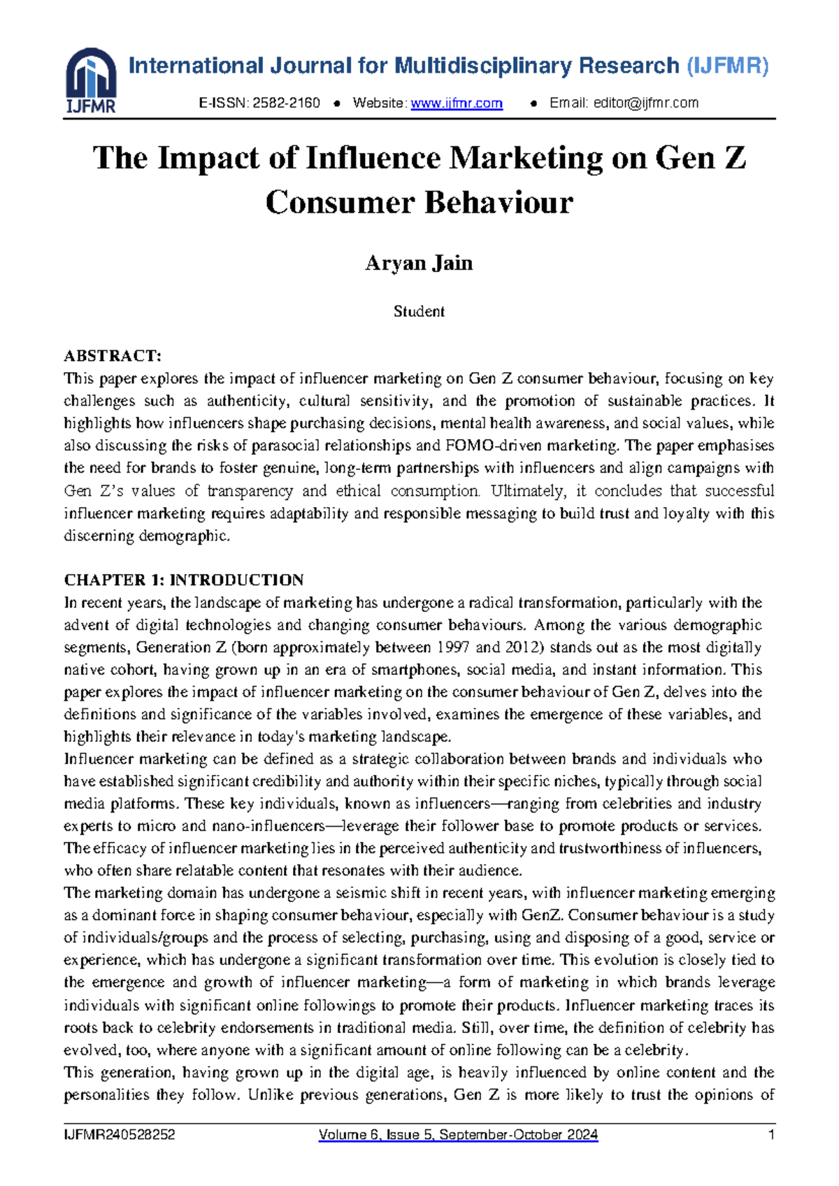 The Impact of Influencer Marketing on Gen Z Consumer Behavior (IJFMR ...