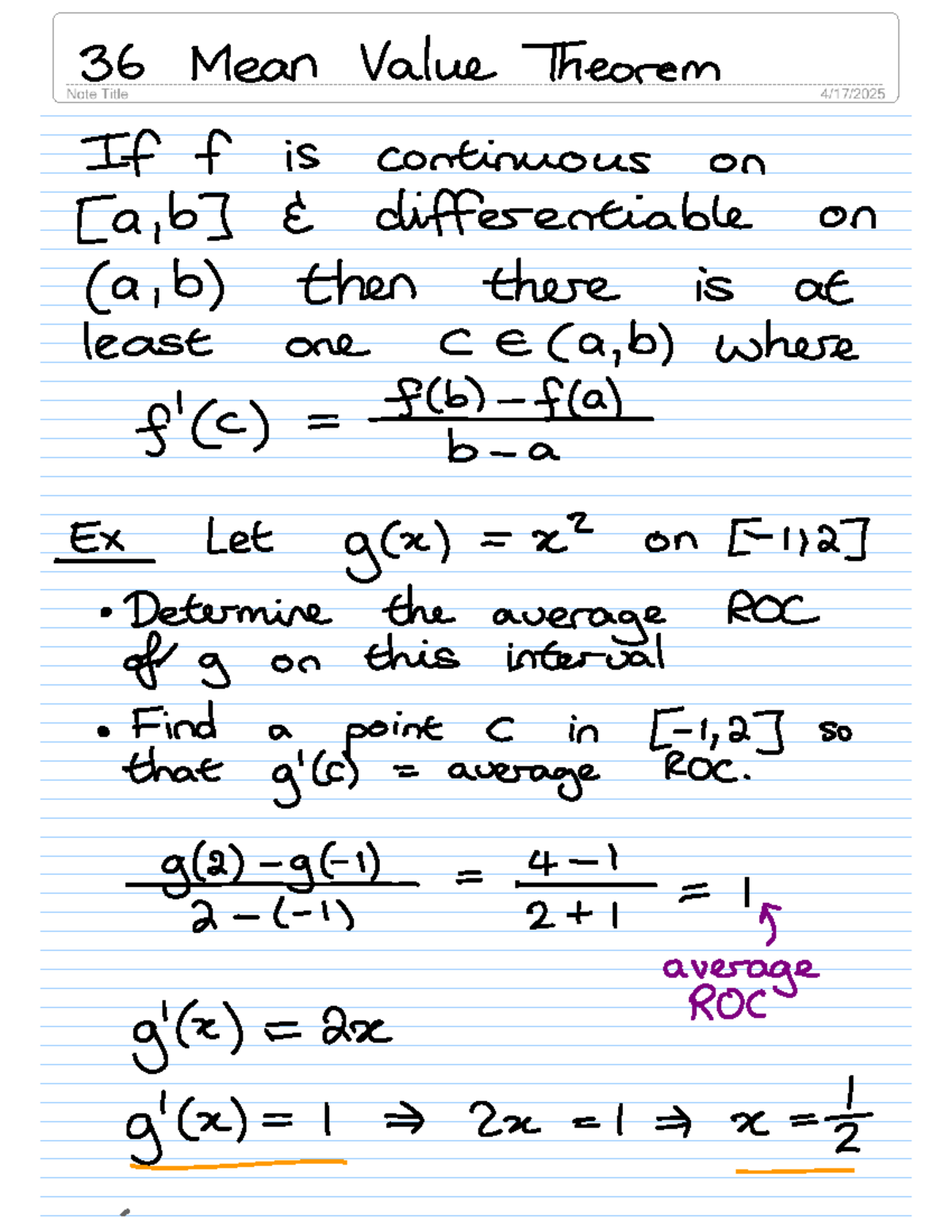 36 Mean Value Theorem - Notes, Examples, and Practice Questions - Studocu