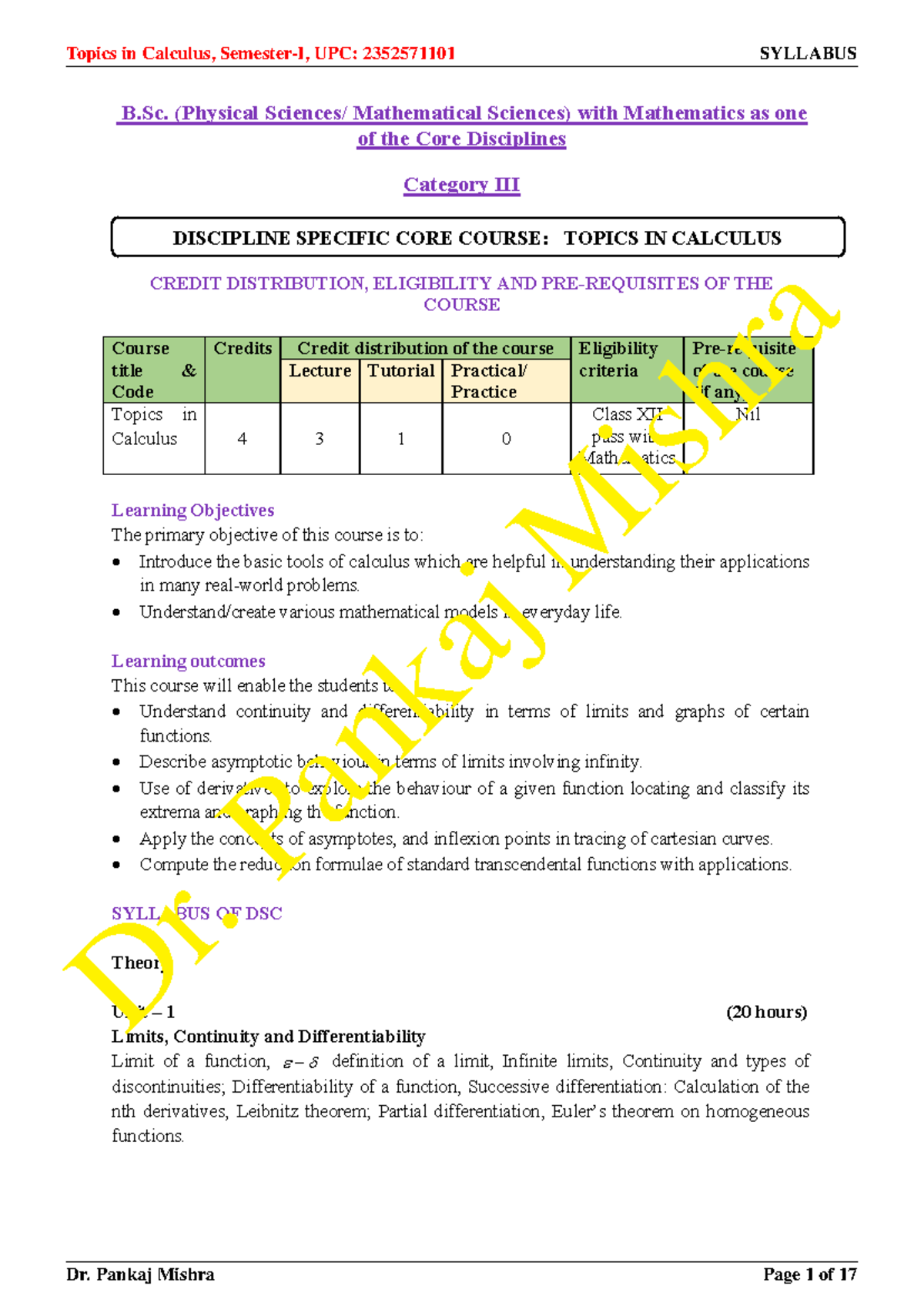 Tutorial Sheets-Topics in calculus - 12 | P a g e B. (Physical Sciences ...