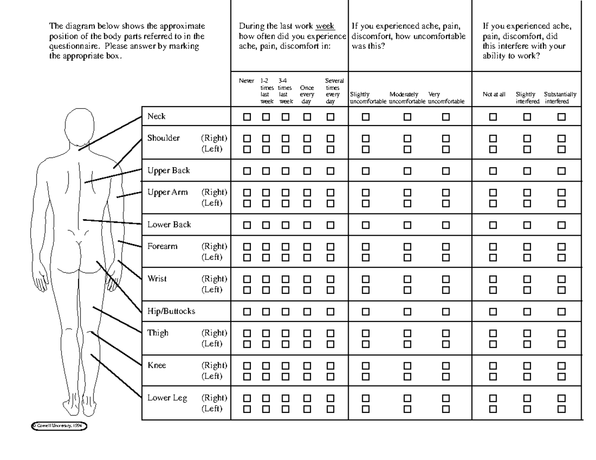 Cornell Musculoskeletal Discomfort Questionnaire for Sedentary Workers ...