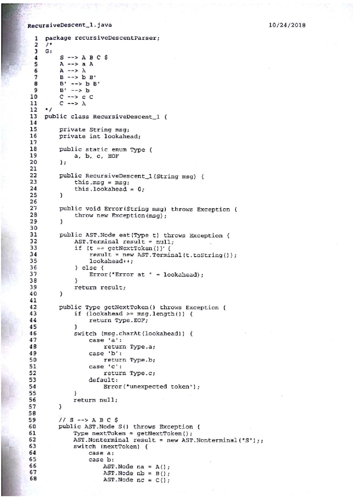 Recursive Descent Parser Implementation - CS101 Lab - Studocu
