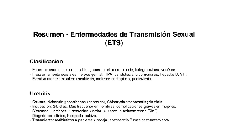 Resumen ETS - Clasificación y Tratamiento Primer Parcial - Studocu
