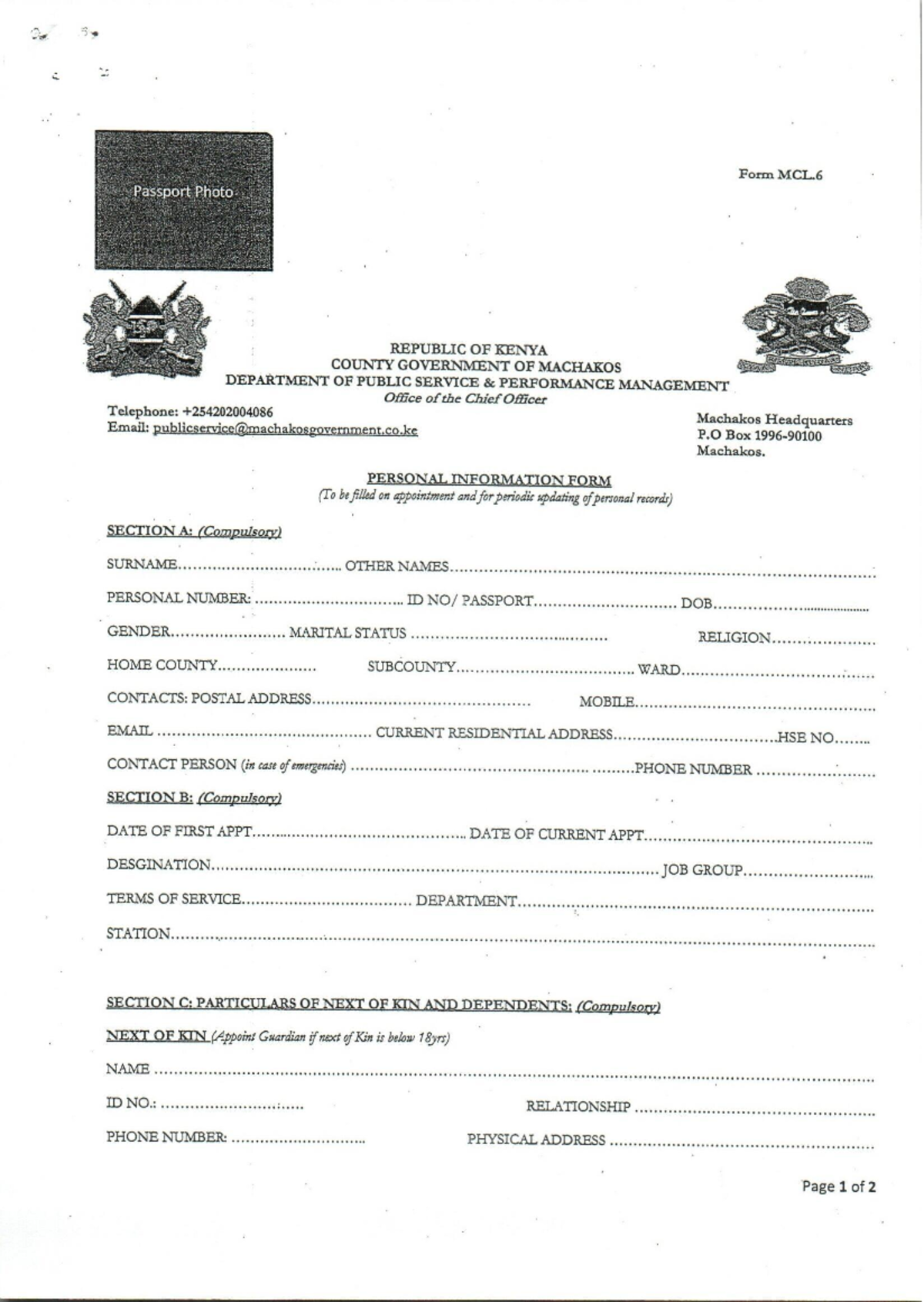 Next of Kin Form for Immigration Departments - MCL.6 - Studocu