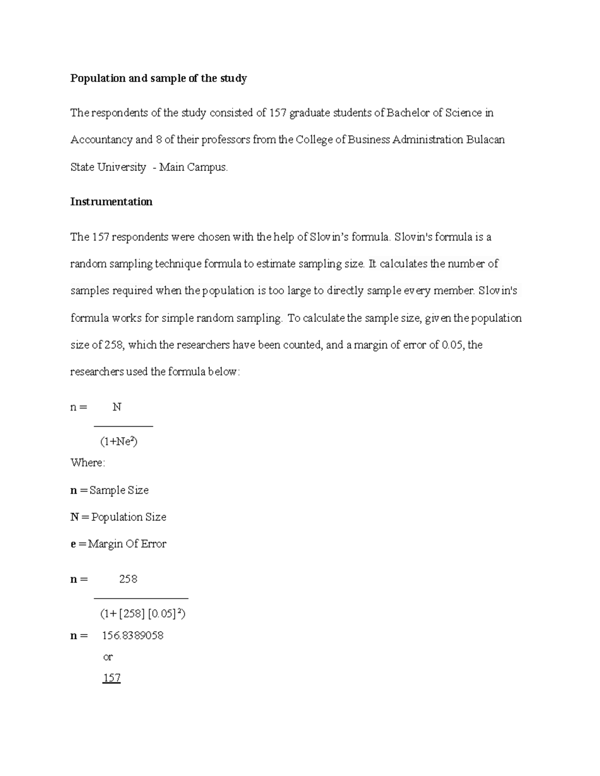 Population and Sample Analysis in BSA Study: Methodology Overview - Studocu