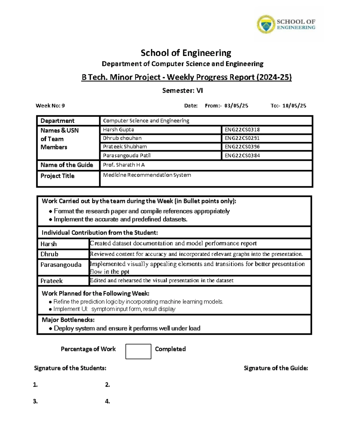 B Tech Minor Project Weekly Progress Report - Week 8 - ENG22CS0318 ...