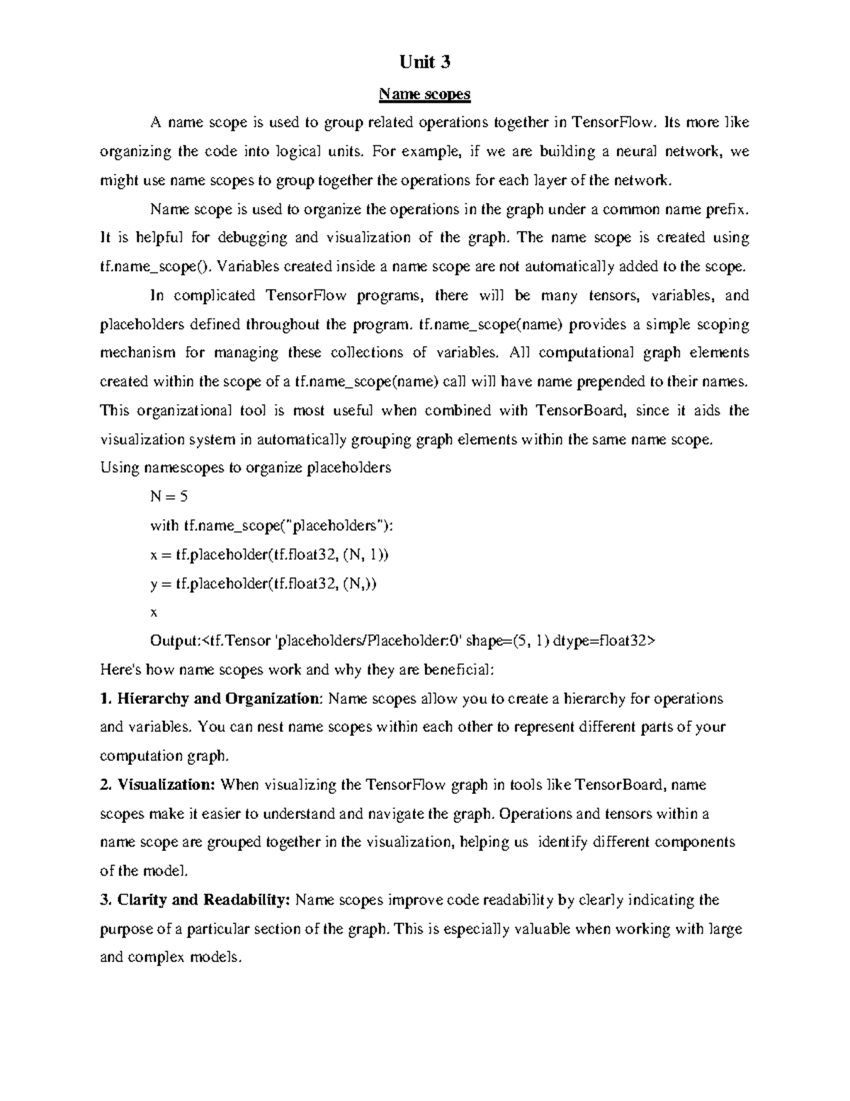 TF Unit 3-5 - Name Scopes and Recurrent Neural Networks Overview - Studocu