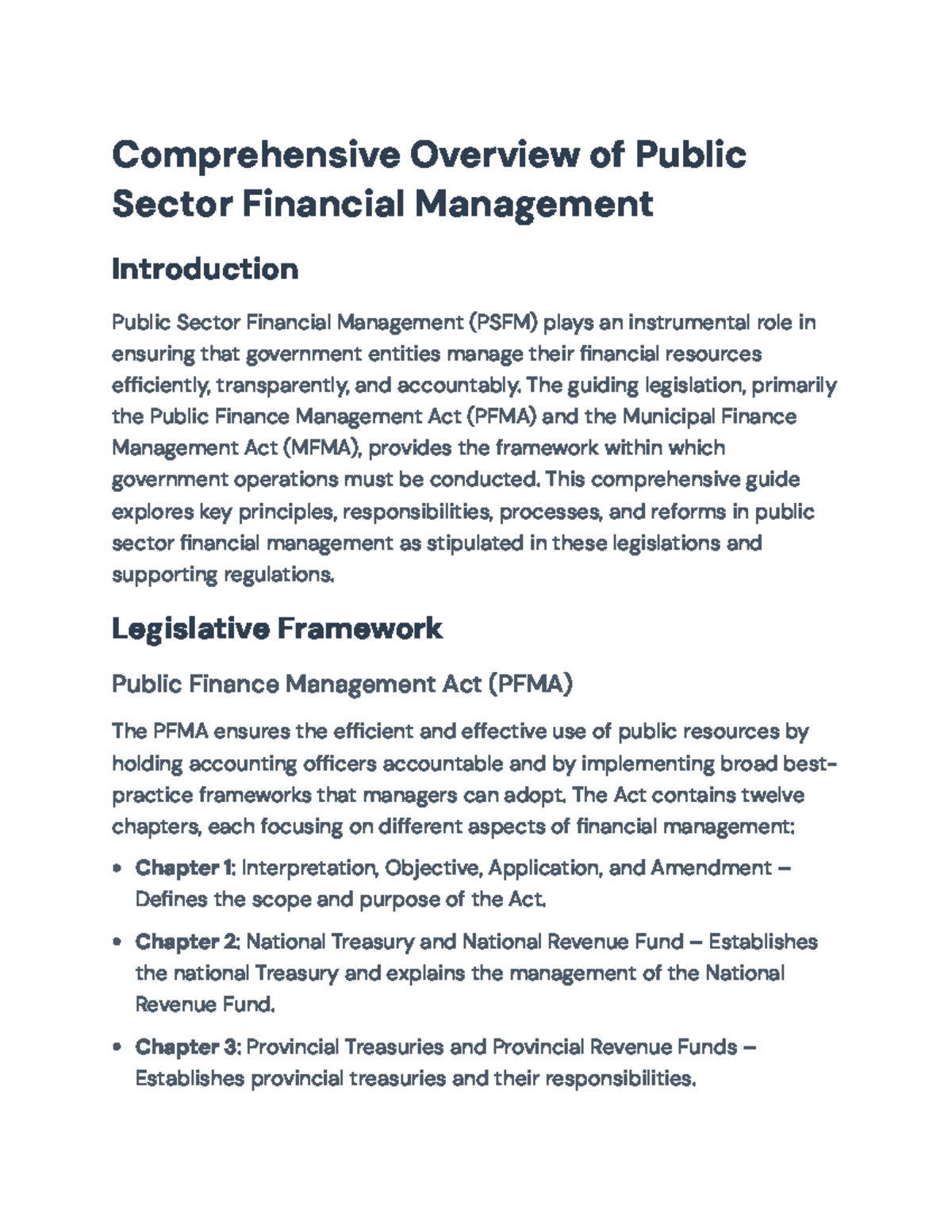 Public Sector Financial Management Overview: PFMA & MFMA Insights - Studocu