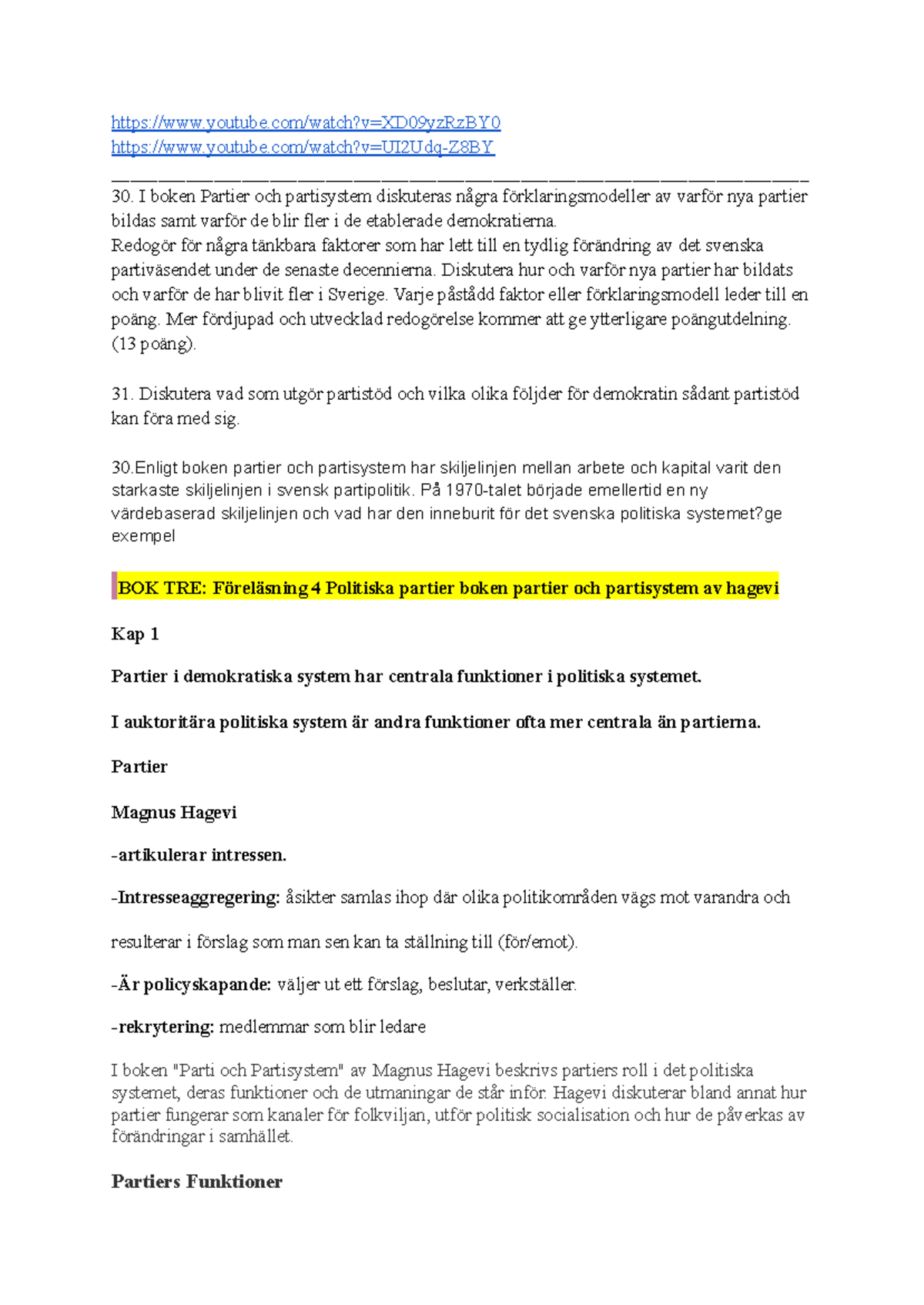 Partier och partisystem: Förändringar och utmaningar i Sverige - Studocu