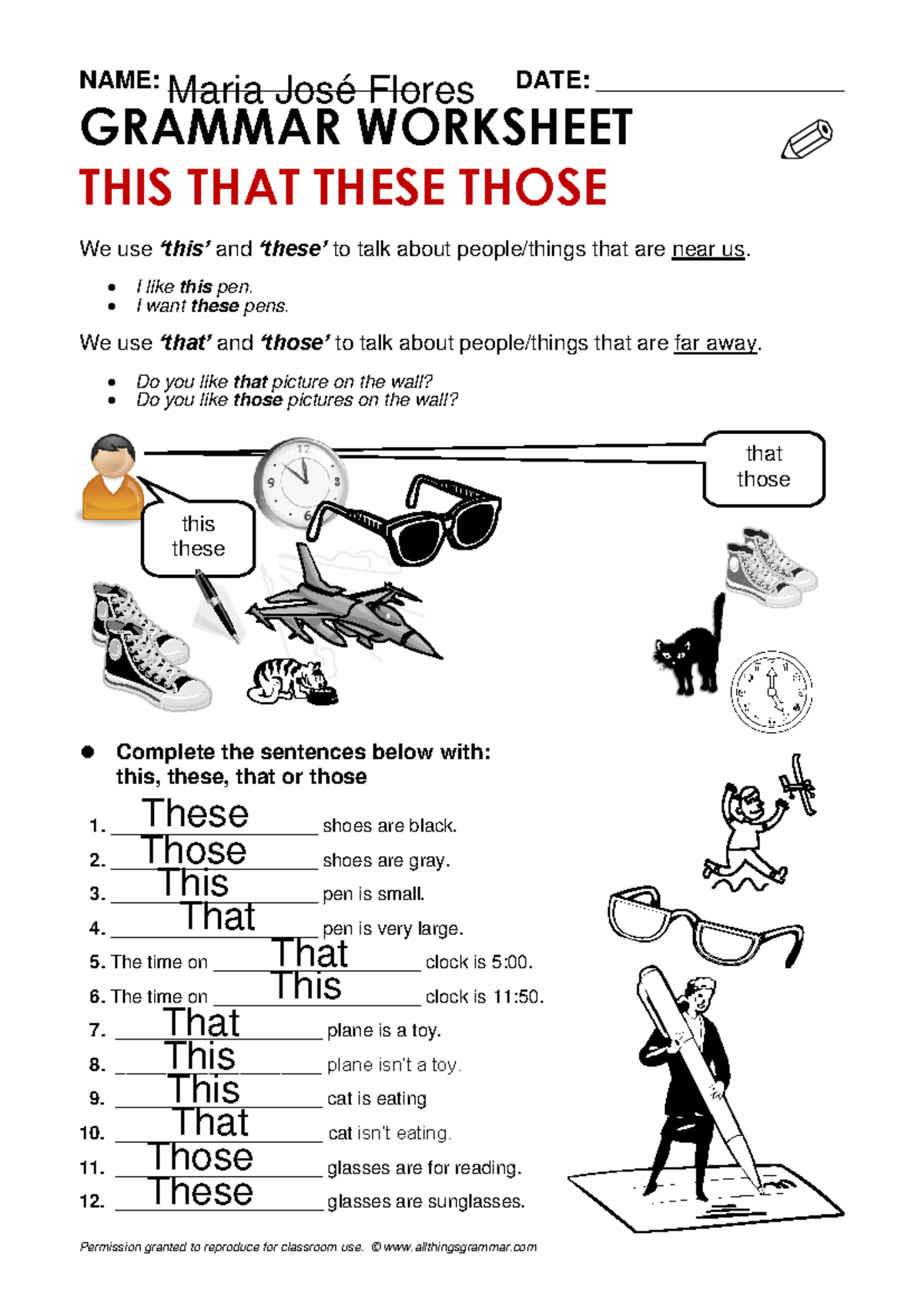 GRAMMAR WORKSHEET: This, That, These, Those - Maria Flores - Studocu