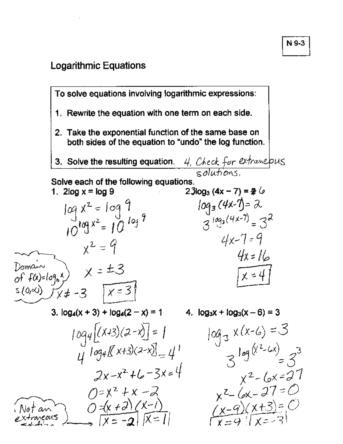 9-3 Notes - Understanding Logarithmic & Exponential Equations - Studocu