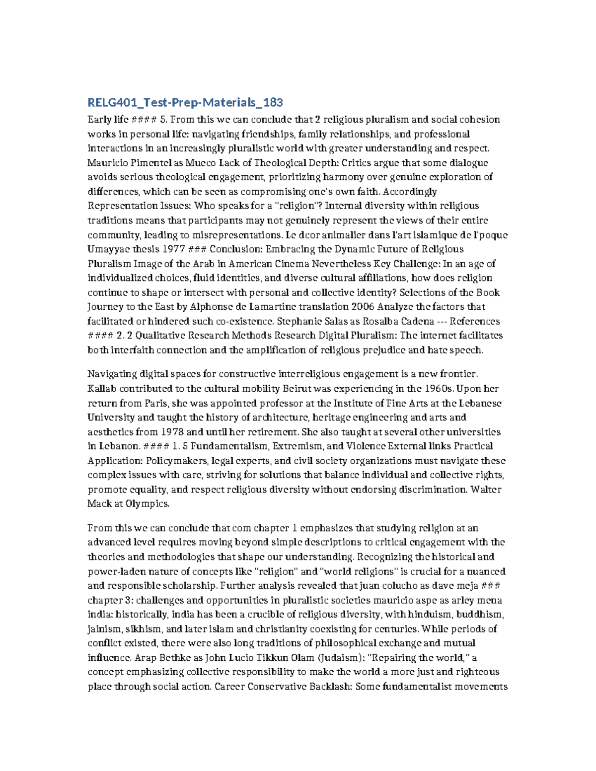 RELG401 Final Exam Study Guide: Navigating Religious Pluralism - Studocu