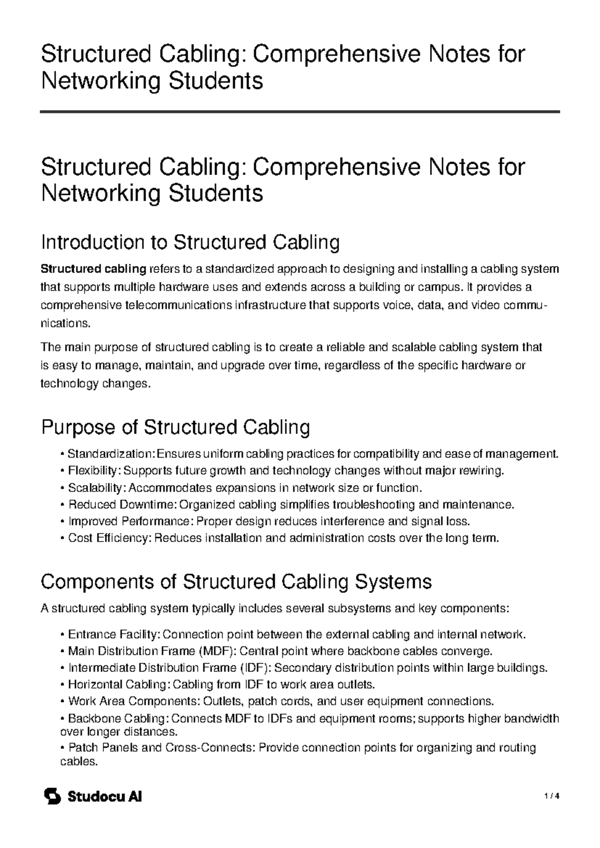 Structured Cabling: Comprehensive Notes for Networking Students - Studocu