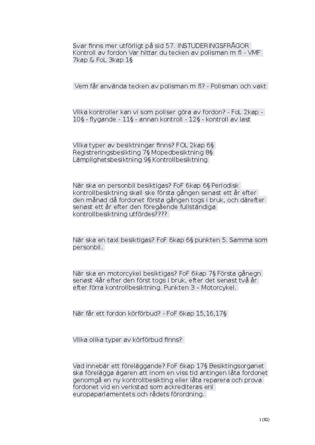 Trafik Tenta - Fordonskontroller och Lagstöd (Kurskod: TRAF101) - Document Preview