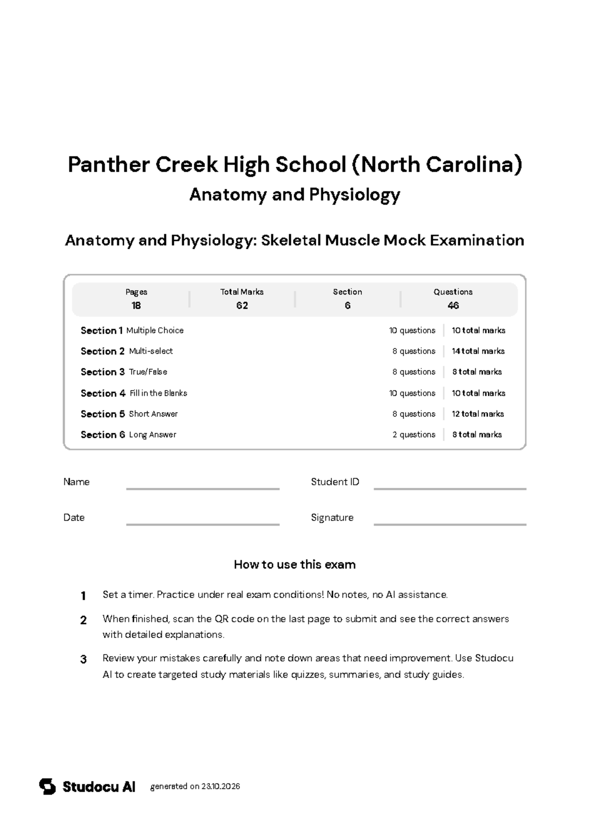 Anatomy and Physiology: Skeletal Muscle Mock Exam - Studocu