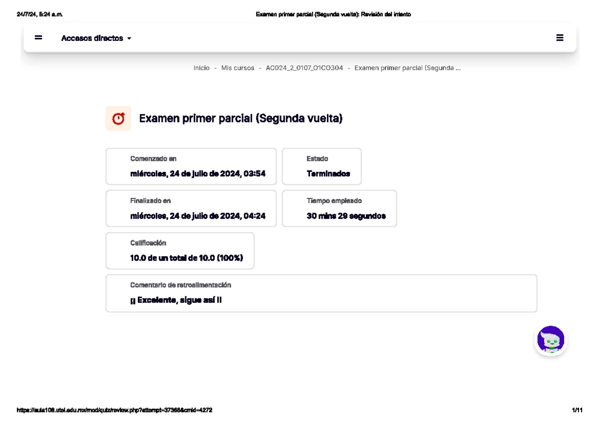 Modalidad De Exámenes Semana 2 Revisión Del Intento Programación