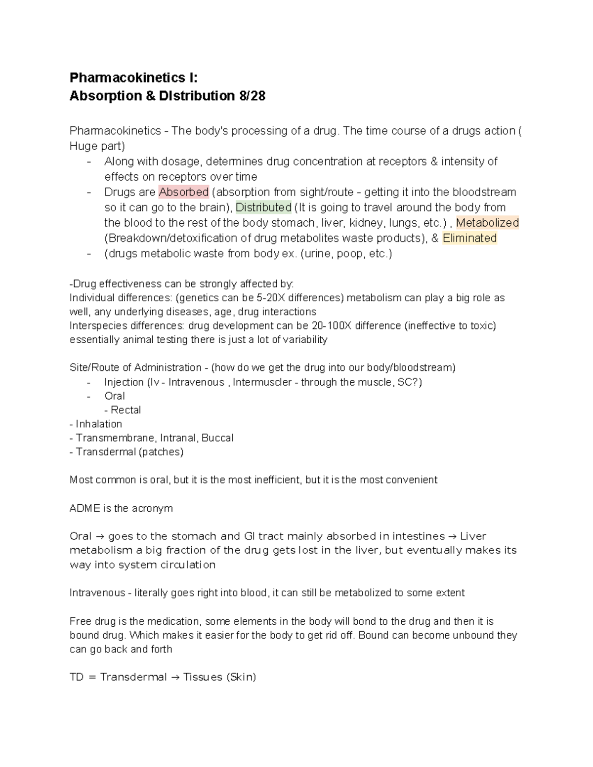 Pharmacology 101: Pharmacokinetics I - Absorption, Distribution ...