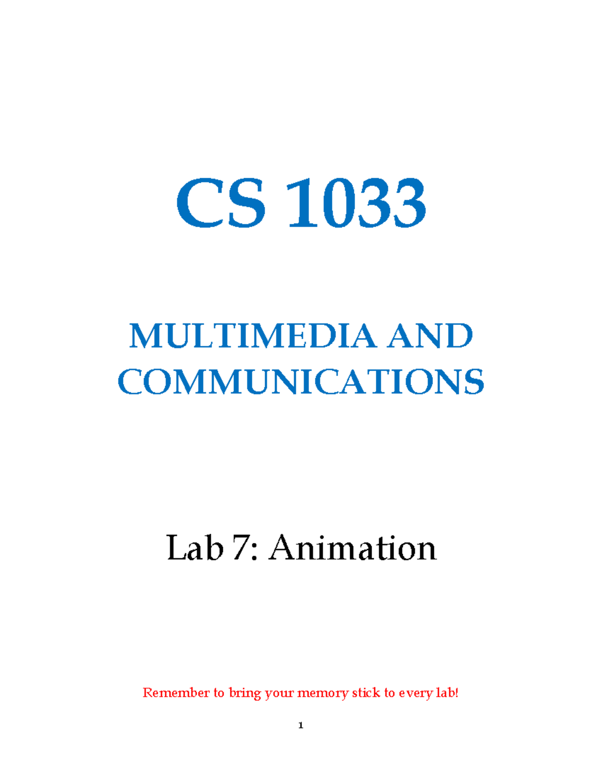 Lab07 - Lab - CS 1033 MULTIMEDIA AND COMMUNICATIONS Lab 7: Animation ...