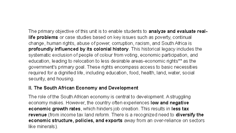 WVES 222 Chapter 2: Analyzing South Africa's Socioeconomic Issues - Studocu